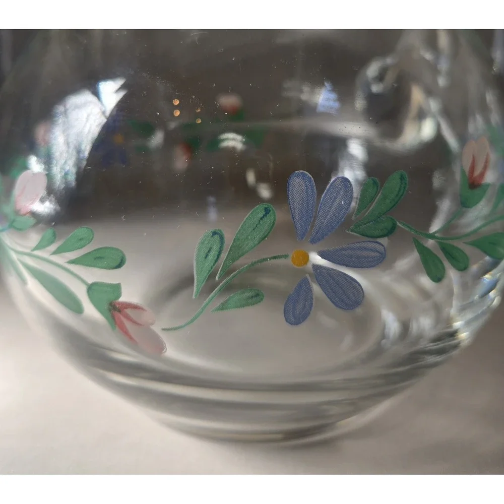Vintage Pitcher 4 Glasses Floral Design Glass With Ice‎ Guard